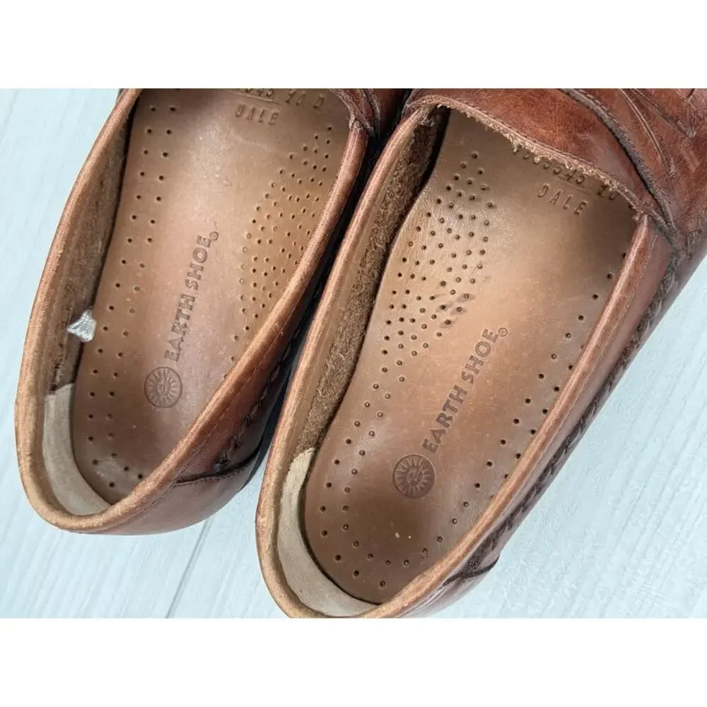 Earth Shoe Dale Mens 10 D Brown Woven Leather Kiltie Tassel Loafers‎ Old Money